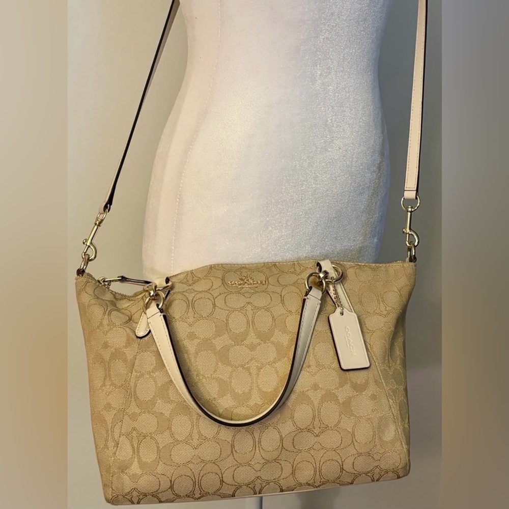 Coach Signature Canvas Satchel Crossbody Light Khaki Chalk - Picture 3 of 14